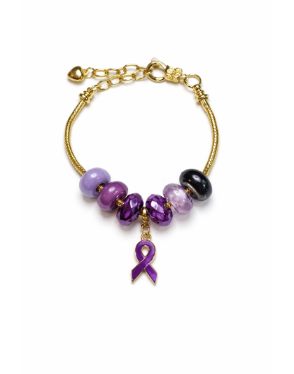 Chronic &amp; Invisible Illness Purple Ribbon Mental Health Awareness Gold Bracelet