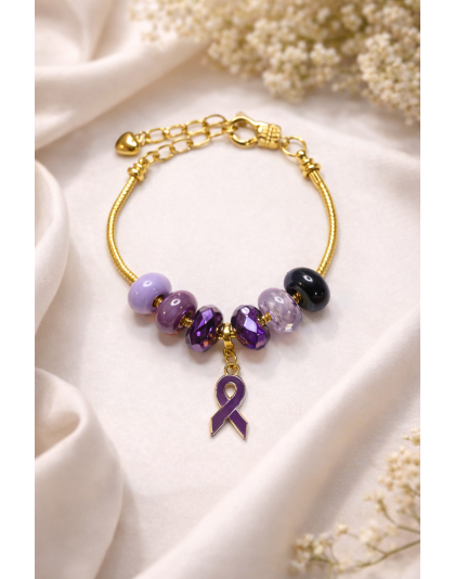 Chronic &amp; Invisible Illness Purple Ribbon Mental Health Awareness Gold Bracelet
