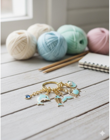 Handmade Ocean Life Light Blue Awareness Stitch Markers Supporting &amp; Spreading Awareness Chronic Rare Disease