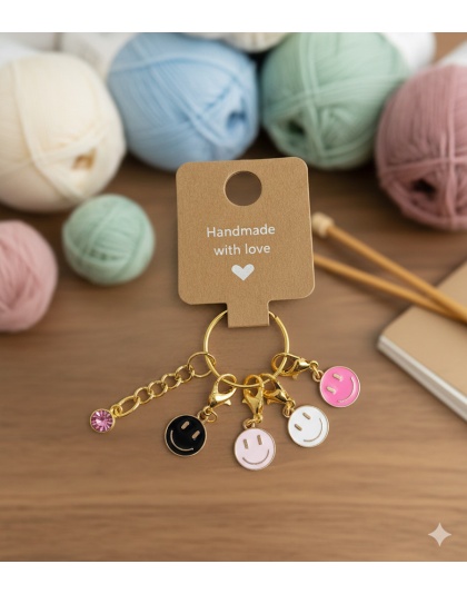 Handmade Pinks White Black Smiley Face Stitch Markers Supporting &amp; Spreading Awareness Chronic Rare &amp; Invisible Disease Awareness