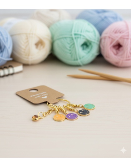 Handmade Green Black Purple Yellow Smiley Face Stitch Markers Supporting &amp; Spreading Awareness Chronic Rare &amp; Invisible Disease Awareness