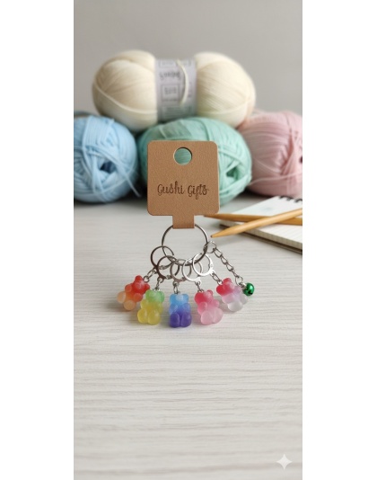 Handmade Frosted Gummy Bear Stitch Markers Supporting &amp; Spreading Awareness Chronic Rare &amp; Invisible Disease Dual Colored Ribbon