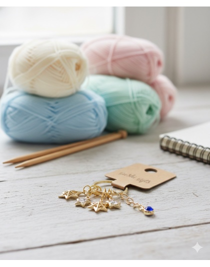 Handmade Star Stitch Markers w/Blue Charm Supporting &amp; Spreading Awareness Chronic Rare &amp; Invisible Disease