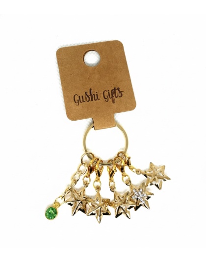 Handmade Star Stitch Markers w/ Green Charm Supporting Chronic, Rare &amp; Invisible Disrase Awareness