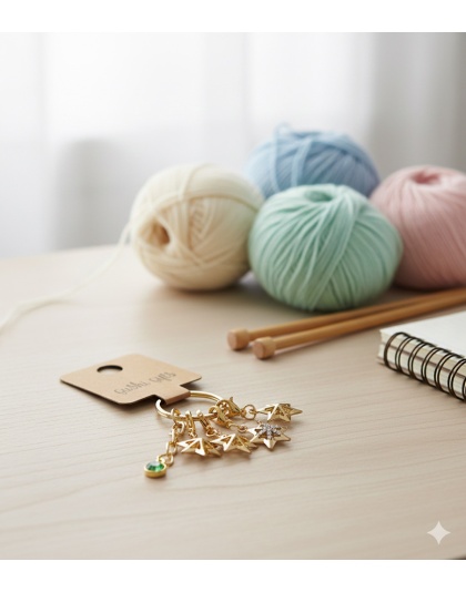 Handmade Star Stitch Markers w/ Green Charm Supporting Chronic, Rare &amp; Invisible Disrase Awareness