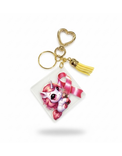 Handmade Pink Ribbon Unicorn Awareness Keychain Chronic &amp; Invisible Illness Support