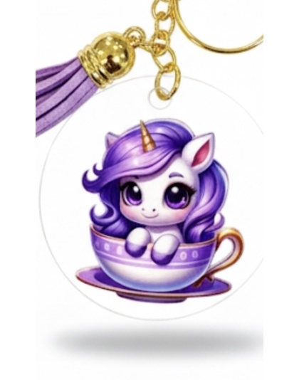 Handmade Purple Teacup Unicorn w/ Purple Tassel Awareness Keychain Chronic &amp; Invisible Illness Support