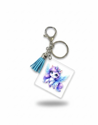 Handmade Unicorn Angel w/Teal Tassel Awareness Keychain Chronic &amp; Invisible Illness Support