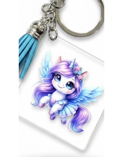 Handmade Unicorn Angel w/Teal Tassel Awareness Keychain Chronic &amp; Invisible Illness Support