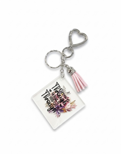 Handmade Grow Through What You Go Through Awareness Keychain Chronic &amp; Invisible Illness Support