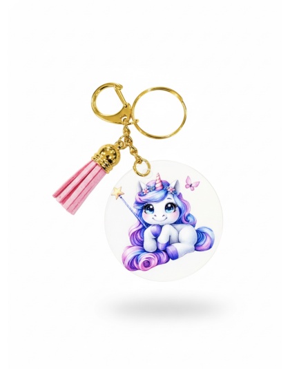 Handmade Magic Wand Unicorn w/Pink Tassel Awareness Keychain Chronic &amp; Invisible Illness Support