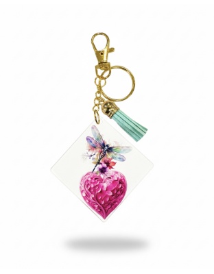 Handmade Dragonfly Heart Teal Tassel Awareness Keychain Chronic &amp; Invisible Illness Support