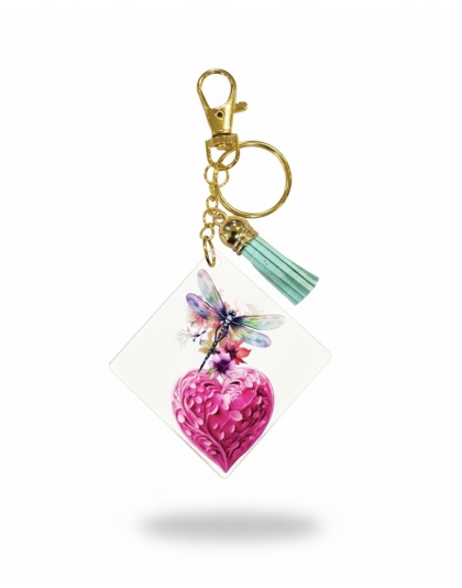 Handmade Dragonfly Heart Teal Tassel Awareness Keychain Chronic &amp; Invisible Illness Support
