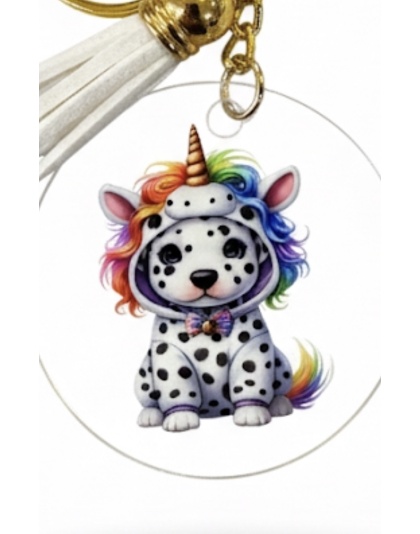 Handmade Unicorn Dalmatian White Tassel Awareness Keychain Chronic &amp; Invisible Illness Support