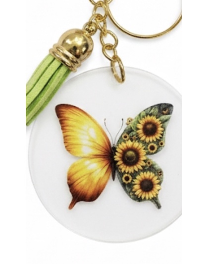 Handmade Sunflower Butterfly Green Ribbon Awareness Keychain Chronic &amp; Invisible Illness Support