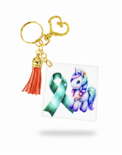 Handmade Unicorn Green Teal Ribbon Awareness Keychain Chronic &amp; Invisible Illness Support