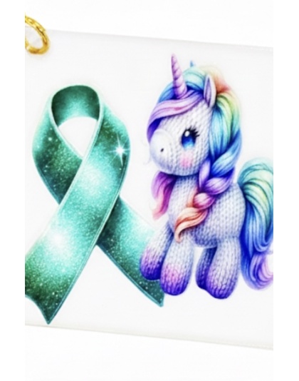 Handmade Unicorn Green Teal Ribbon Awareness Keychain Chronic &amp; Invisible Illness Support
