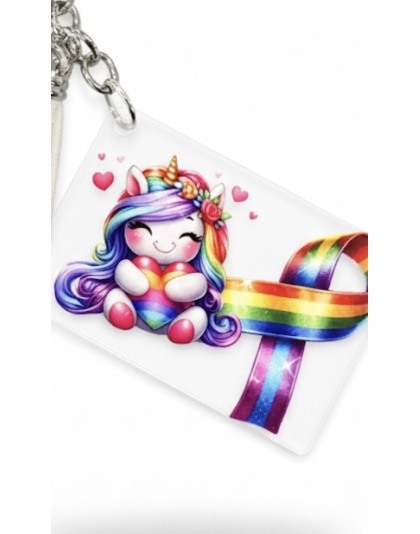 Handmade Rainbow Unicorn White Tassel Awareness Keychain Chronic &amp; Invisible Illness Support