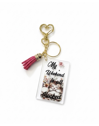 Handmade Kitten Weekend Plans Book Awareness Keychain Chronic &amp; Invisible Illness Support