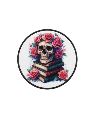 Skull w/Roses on Books Phone Grip Holder Cystic Fibrosis