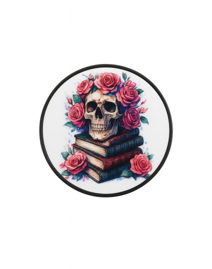 Skull w/Roses on Books Phone Grip Holder Cystic Fibrosis