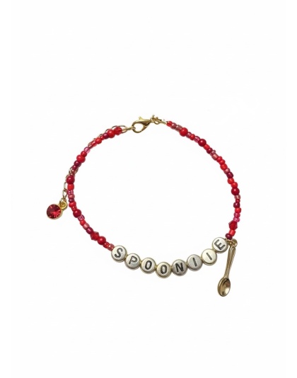 Red Spoonie Bracelet with Spoon Charm – Chronic Illness &amp; Rare and Invisible Disabilities Awareness Jewelry