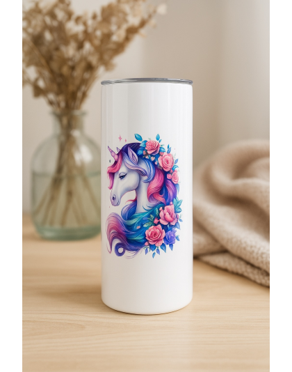 Pink &amp; Purple Unicorn Stainless Steel Tumbler – Inspirational Drinkware 20oz Insulated Cup Supporter Survivor