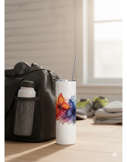 Multicolored Butterflies Stainless Steel Tumbler – Inspirational Drinkware 20oz Insulated Cup Supporter Survivor Autism Neuro Diversity