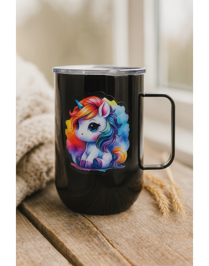 Rainbow Unicorn Black Travel Mug Rare, Chronic &amp; Invisible Illness Awareness and Support