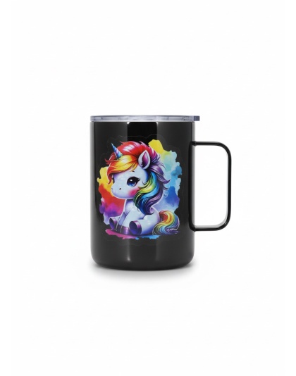 Rainbow Unicorn Black Travel Mug Rare, Chronic &amp; Invisible Illness Awareness and Support