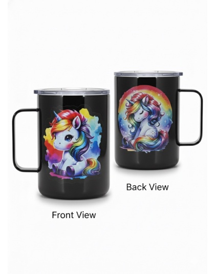 Rainbow Unicorn Black Travel Mug Rare, Chronic &amp; Invisible Illness Awareness and Support