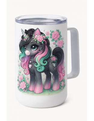 Pink Black Teal Unicorn White Travel Mug Rare, Chronic &amp; Invisible Illness Awareness and Support