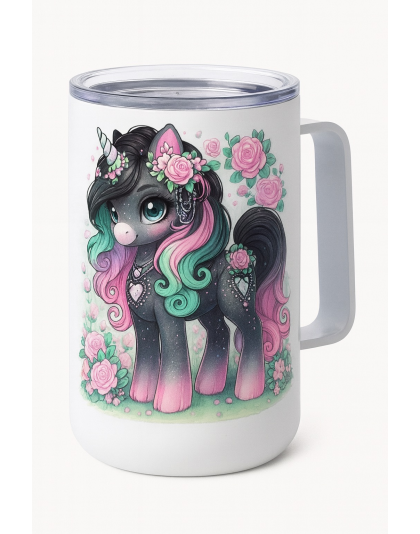 Pink Black Teal Unicorn White Travel Mug Rare, Chronic &amp; Invisible Illness Awareness and Support