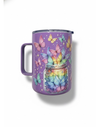Grow Positive Thoughts Multicolored Butterflies Purple Travel Mug Rare, Chronic &amp; Grow Positive Thoughts Unicorn Invisible Illness Awareness and Support