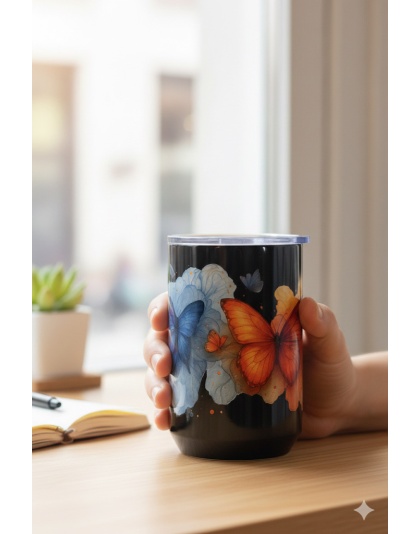 Multicolored Butterflies Black Travel Mug Rare, Chronic &amp; Invisible Illness Awareness and Support