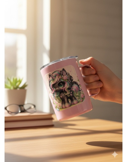 Pink Black Green Unicorn Pink Travel Mug Rare, Chronic &amp; Invisible Illness Awareness and Support