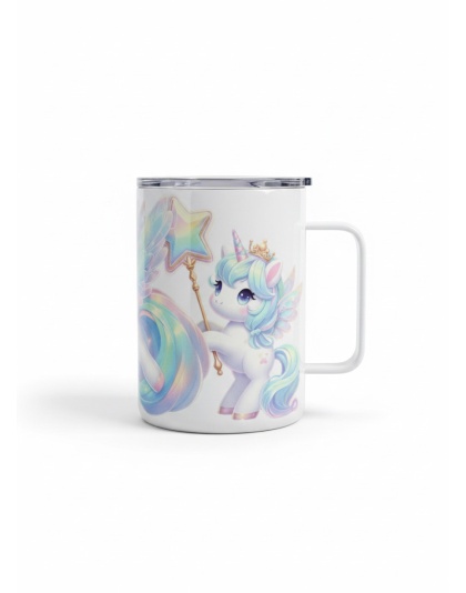 Magical Unicorns w/Wands White Travel Mug Rare, Chronic &amp; Invisible Illness Awareness and Support