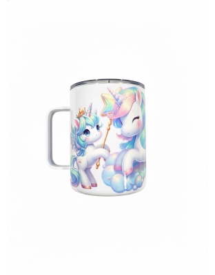 Magical Unicorns w/Wands White Travel Mug Rare, Chronic &amp; Invisible Illness Awareness and Support