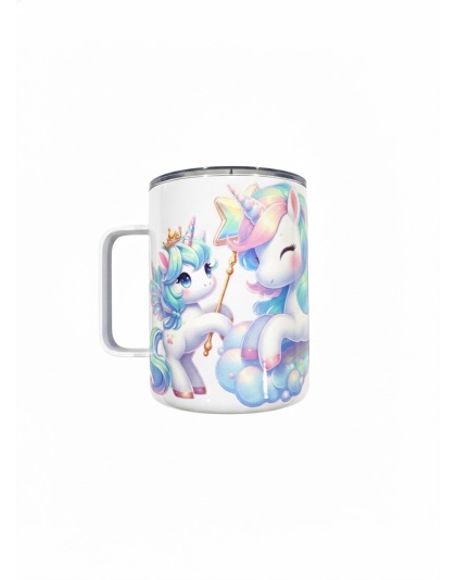 Magical Unicorns w/Wands White Travel Mug Rare, Chronic &amp; Invisible Illness Awareness and Support