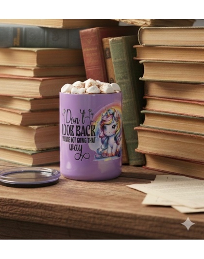 Don't Look Back You're Not Going That Way Purple Travel Mug Rare, Chronic &amp; Grow Positive Thoughts Unicorn Invisible Illness Awareness and Support