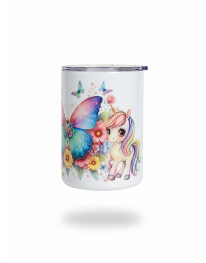 Rainbow Butterfly &amp; Unicorn White Travel Mug Rare, Chronic &amp; Grow Positive Thoughts Unicorn Invisible Illness Awareness and Support