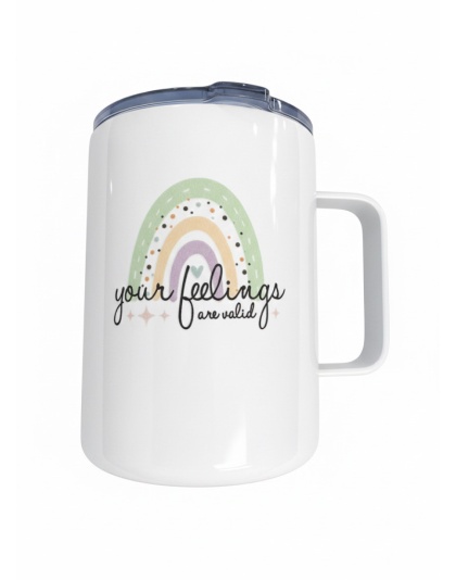Your Feelings Are Valid White Travel Mug Rare, Chronic &amp; Grow Positive Thoughts Unicorn Invisible Illness Awareness and Support