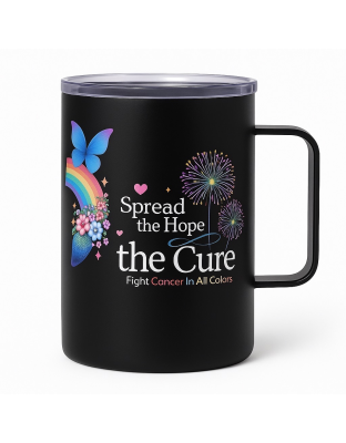 Spread the Hope Black Travel Mug Rare, Chronic &amp; Grow Positive Thoughts Unicorn Invisible Illness Awareness and Support