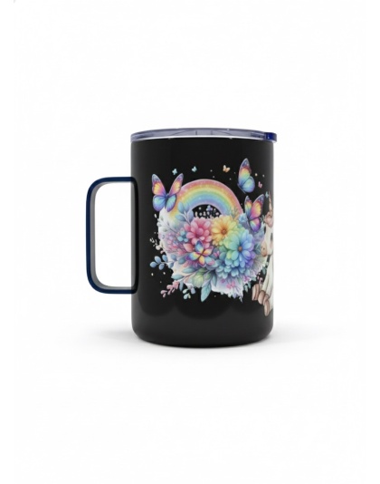 Multicolored Floral Butterfly Design Black Travel Mug Rare, Chronic &amp; Grow Positive Thoughts Unicorn Invisible Illness Awareness and Support Autism Neurodivergence