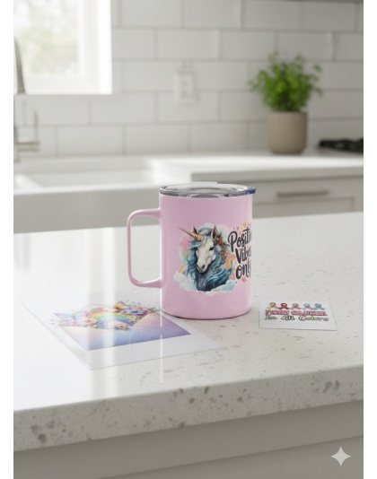 Positive Vibes Only Pink Travel Mug Rare, Chronic &amp; Grow Positive Thoughts Unicorn Invisible Illness Awareness and Support