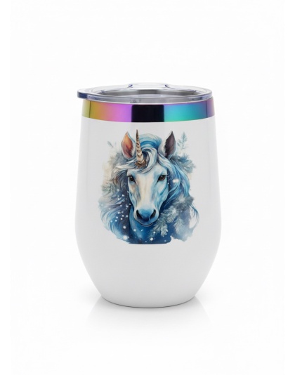 Blue Teal Unicorns White Travel Cup w/ Iridescent Rim Rare, Chronic &amp; Grow Positive Thoughts Unicorn Invisible Illness Awareness and Support