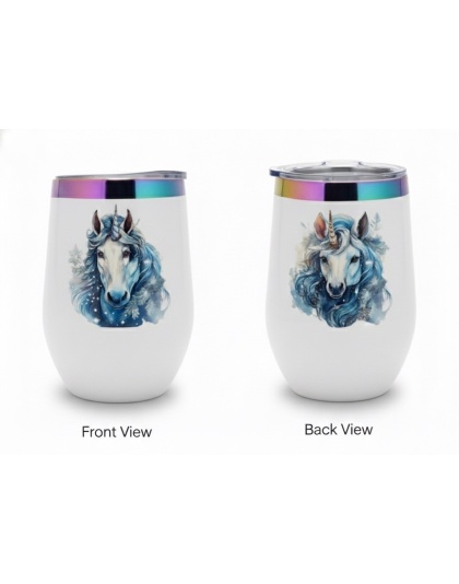 Blue Teal Unicorns White Travel Cup w/ Iridescent Rim Rare, Chronic &amp; Grow Positive Thoughts Unicorn Invisible Illness Awareness and Support