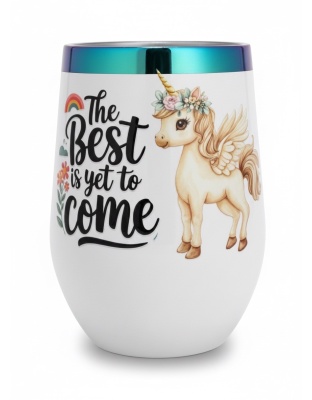 The Best Is Yet To Come Unicorn White Travel Cup w/ Iridescent Rim Hope Strength Fighter Rare, Chronic &amp; Grow Positive Thoughts Unicorn Invisible Illness Awareness and Support