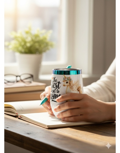 The Best Is Yet To Come Unicorn White Travel Cup w/ Iridescent Rim Hope Strength Fighter Rare, Chronic &amp; Grow Positive Thoughts Unicorn Invisible Illness Awareness and Support