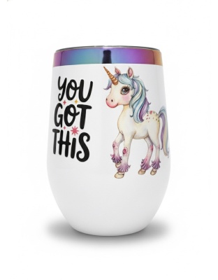 You Got This Unicorn White Travel Cup w/ Iridescent Rim Hope Strength Fighter Rare, Chronic &amp; Grow Positive Thoughts Unicorn Invisible Illness Awareness and Support